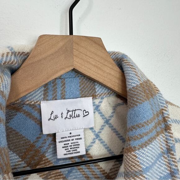 Liv & Lottie Cream Plaid Shirt Jacket size Small Oversized Preppy Boutique - Picture 4 of 6